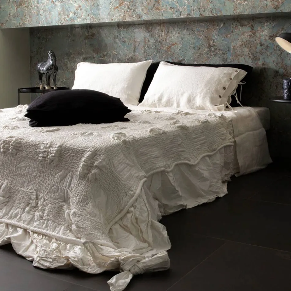 Quadratischer Kissenbezug aus schwarzem, schwerem Leinen und Spitzen, hergestellt in Italien – Matero Viadurini