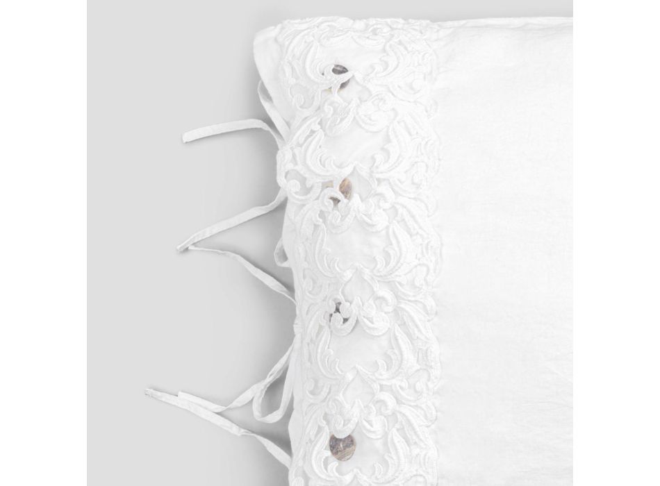 Leinen Kissenbezug mit weißer Spitze für Luxus Design Bett Made in Italy - Kiss Viadurini