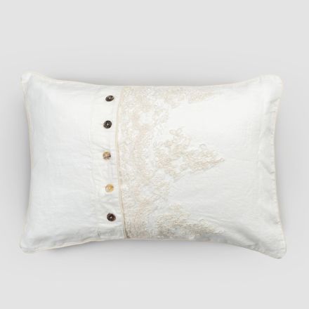 Rechteckiger Kissenbezug mit eleganter Spitze im weißen Leinendesign für das Bett – Gioiano Viadurini