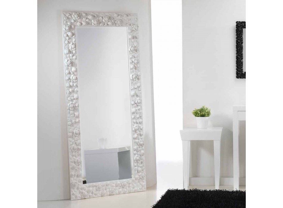 Große weiße Spiegel Boden / Wand mit Holzrahmen Blume Viadurini