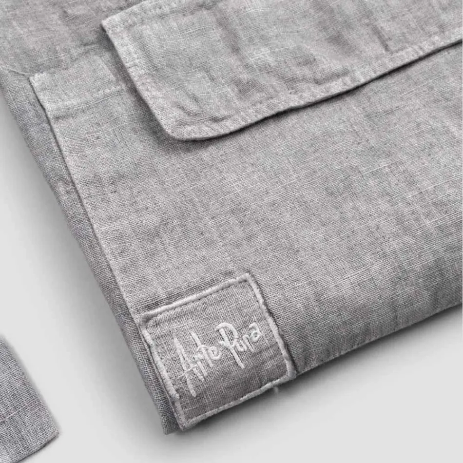 Anthrazitgraue Küchenschürze aus Leinen, niedriges Modell mit Tasche – Flick Viadurini