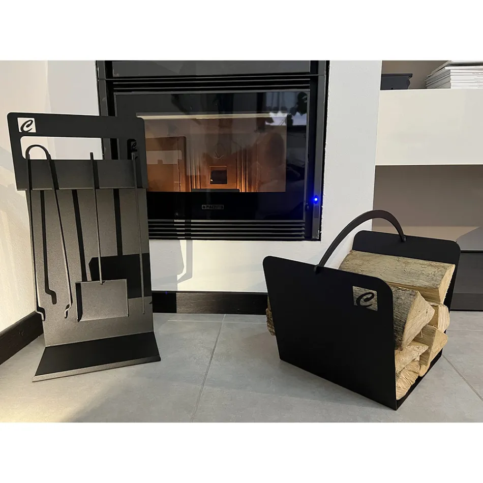 Set Design Kaminholzset  aus schwarzem Stahl Made in Italy - Ostro Viadurini