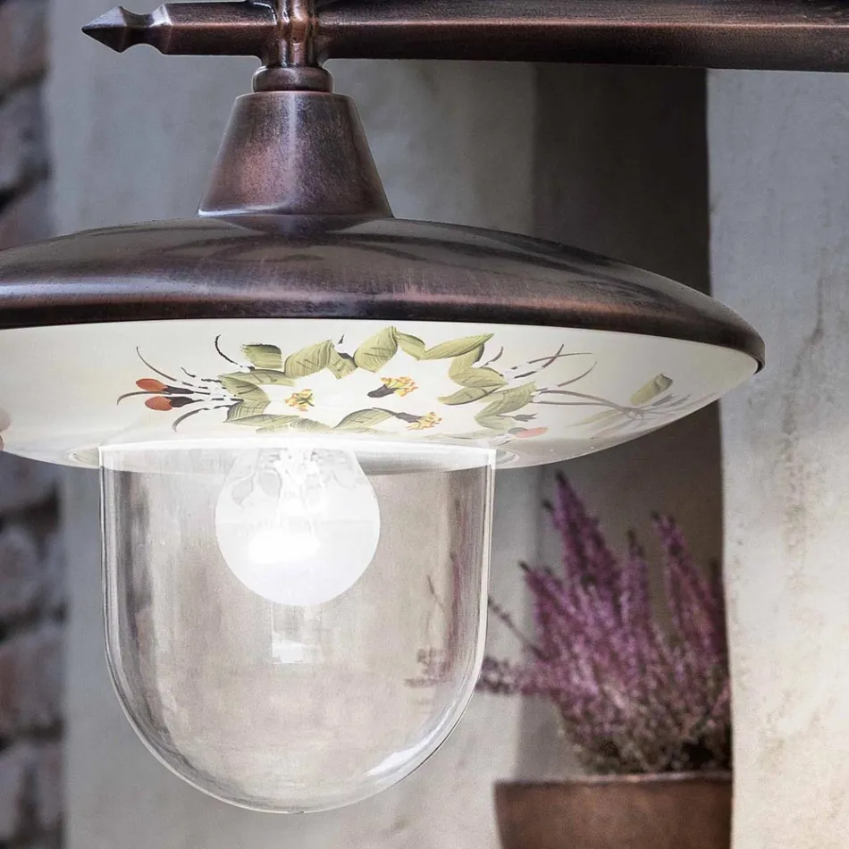Garten-Wandlampe aus schwarzem Aluminium, handbemalte Blumen - Latein Viadurini