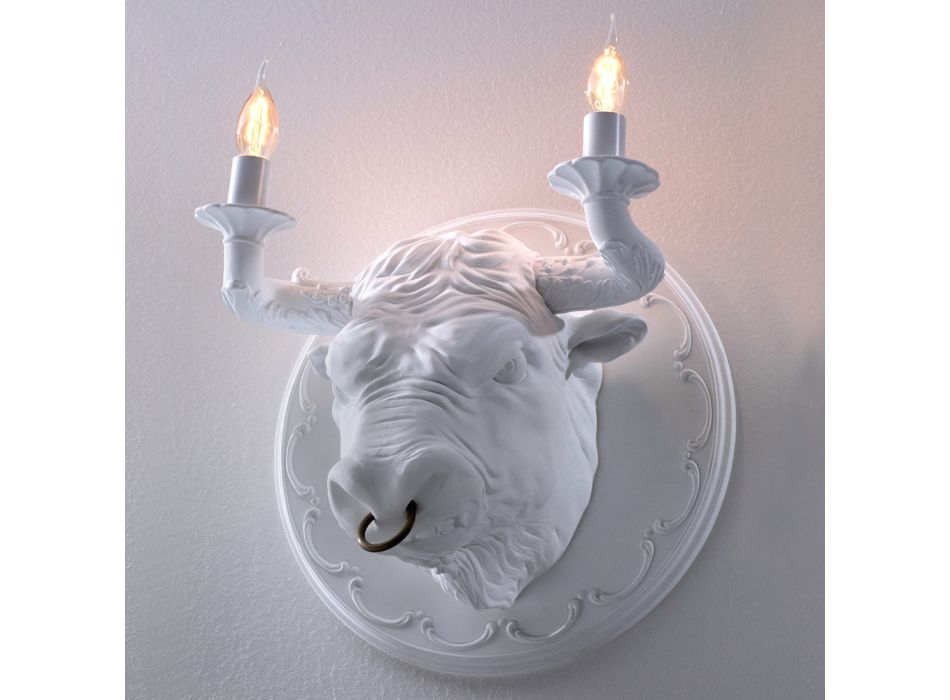 Wandleuchte mit 2 Leuchten im Keramikdesign in Form eines Stiers - Marrena Viadurini