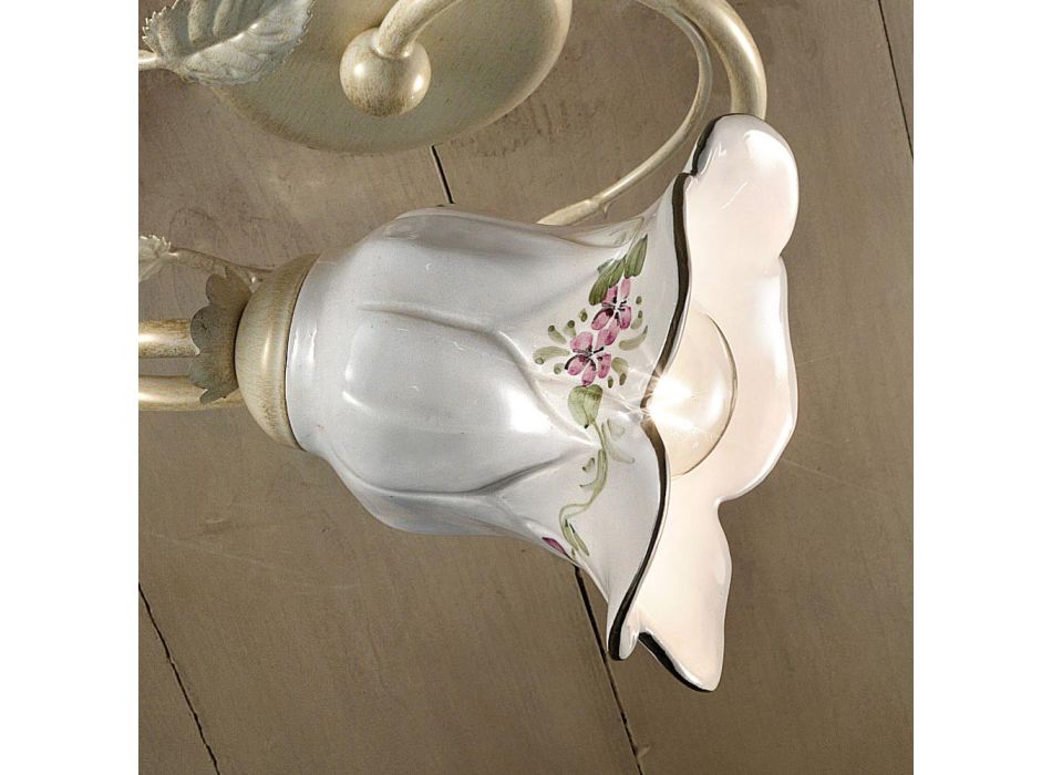 Deckenlampe aus Metall und Keramik mit handgemalter Rose - Pisa Viadurini
