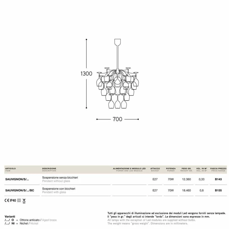 Pendelleuchte 30 Gläser auf den Kopf Sauvignon Viadurini