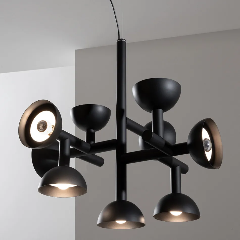 Pendelleuchte 9 Lichter Design in Weiß oder Schwarz Aluminium - Celio Viadurini