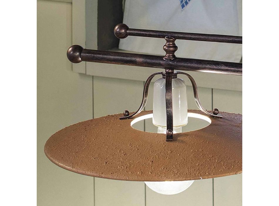 Pendelleuchte mit 2 Lichtern aus Eisen und handbearbeiteter Keramik - Bologna Viadurini