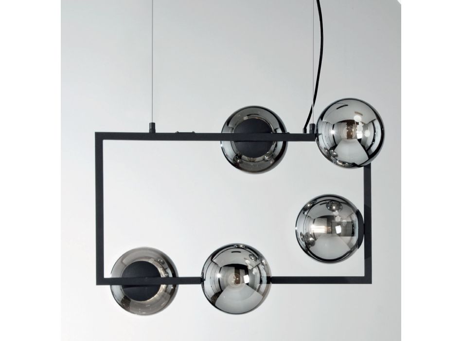 Pendelleuchte mit 5 Lichtern aus Metall und modernem mundgeblasenem Glas - Birga Viadurini