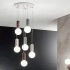 Pendelleuchte mit 6 oder 10 Lichtern aus Zement und mundgeblasenem Glas - Duster Viadurini