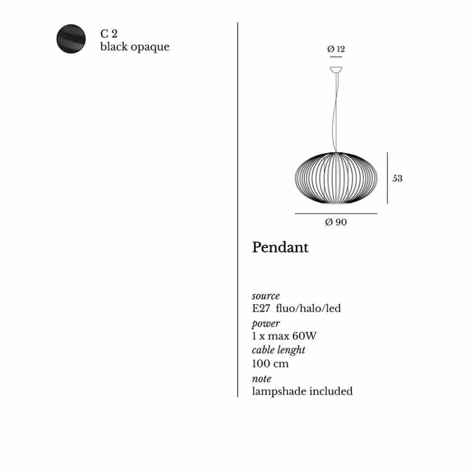 Hängeleuchte aus lackiertem Stahl, Ø90xh.53xl.cavo100cm, Gioia Viadurini
