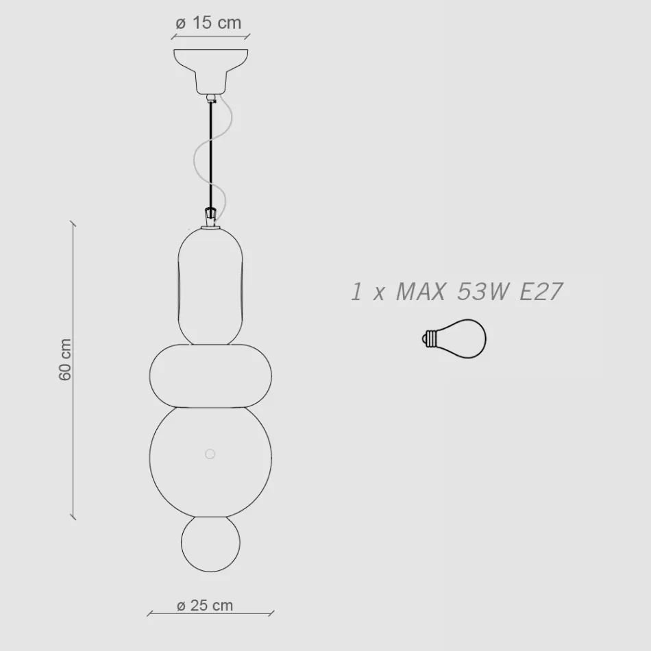 Hängelampe mit 3 Elementen unterschiedlicher Form, hergestellt in Italien – Bumbum Viadurini