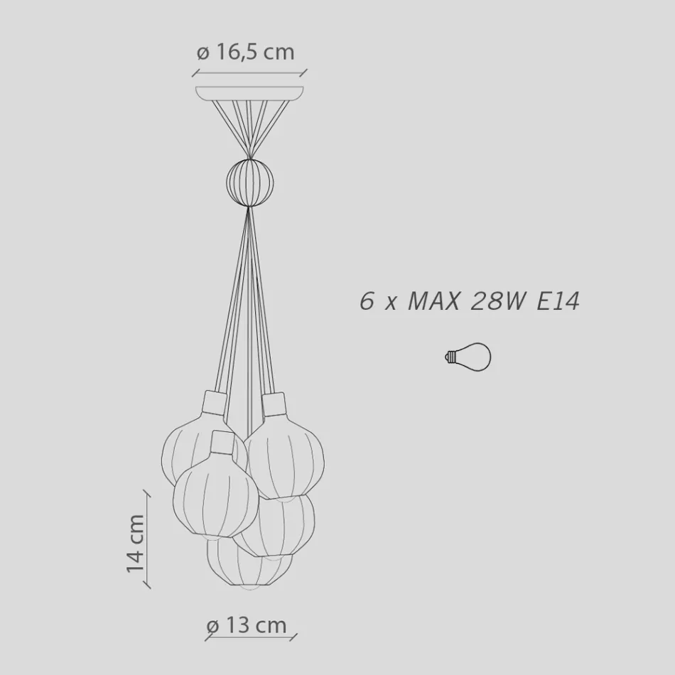 Hängelampe mit 6 Elementen aus Keramik und Glas, hergestellt in Italien – Afoxe Viadurini