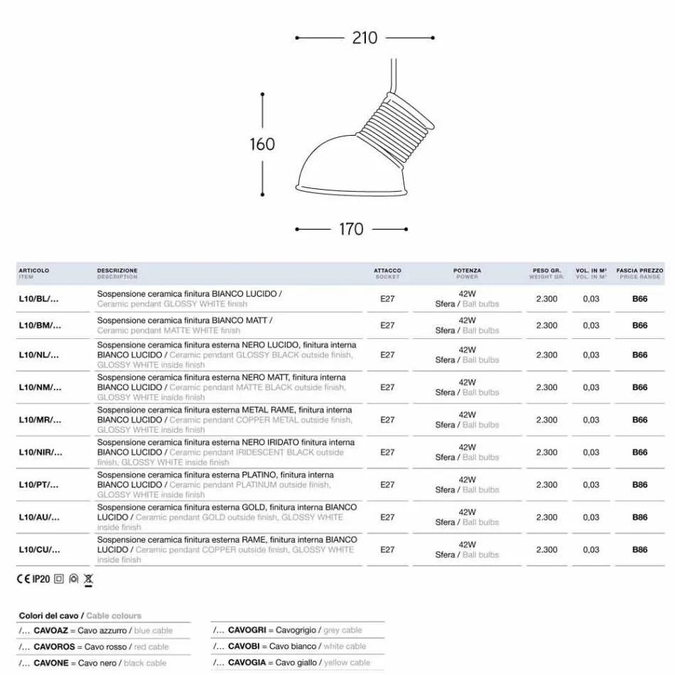 Lampe Keramiksuspension Die Lustri 10 Aldo Bernardi Viadurini