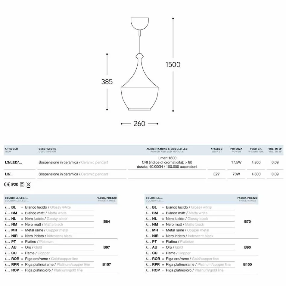 Die Pendelleuchte keramische Glasur 3 Aldo Bernardi Viadurini