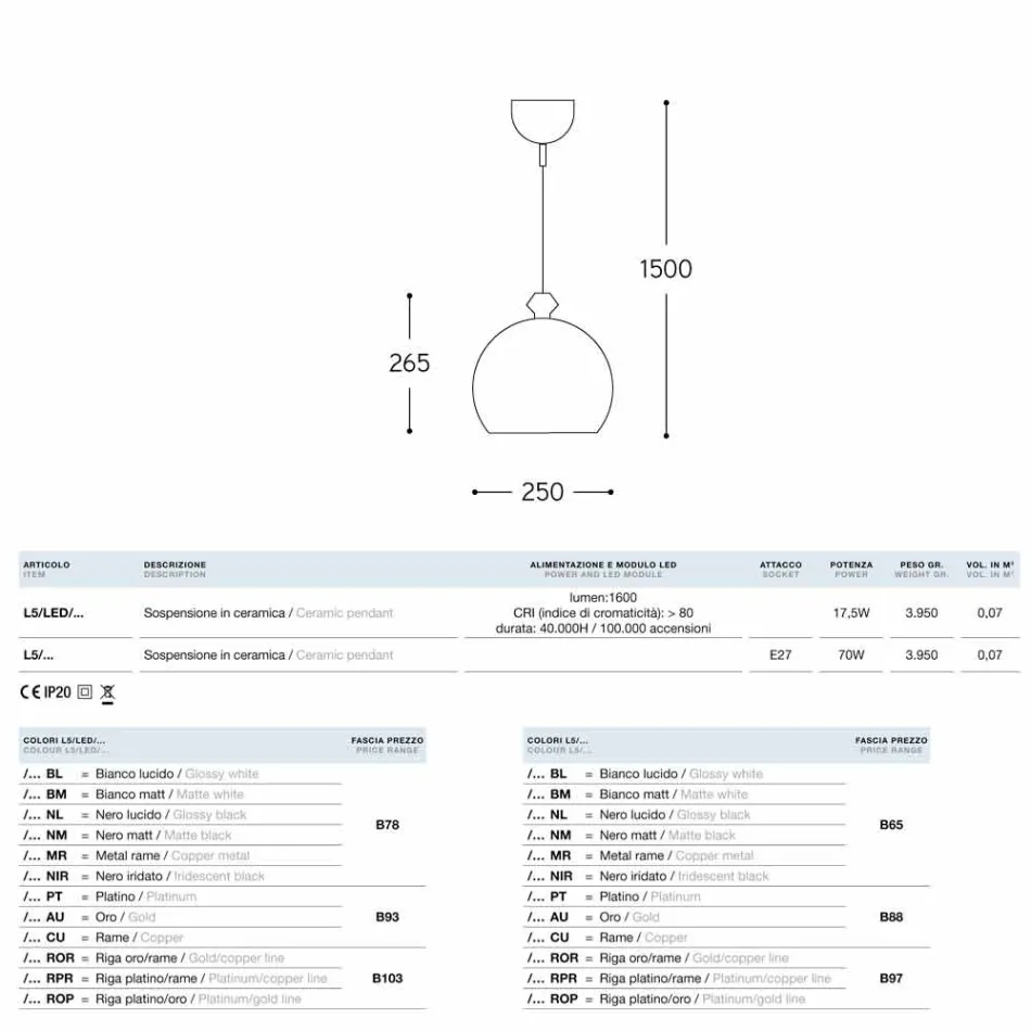 Die Pendelleuchte keramische Glasur 5 Aldo Bernardi Viadurini