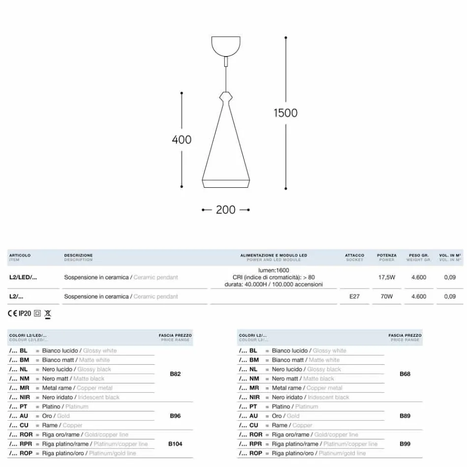 Lamp Keramiksuspension Shines 2 LED oder Norm Viadurini