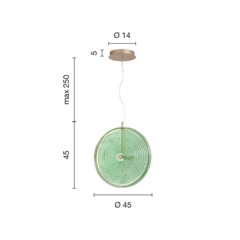 Hängelampe aus Metall und Glas, verziert mit konzentrischen Linien – Hackberry Viadurini