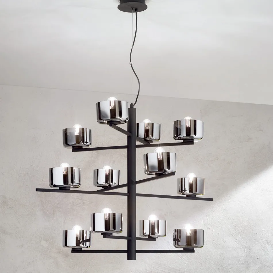 Pendelleuchte aus mundgeblasenem Glas mit Metallstruktur - Angelic Viadurini