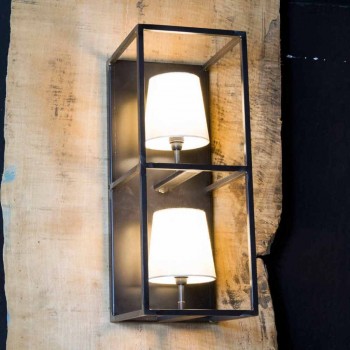 Artisan Wandleuchte aus schwarzem Eisen mit 2 Lampenschirmen Made in Italy - Tower