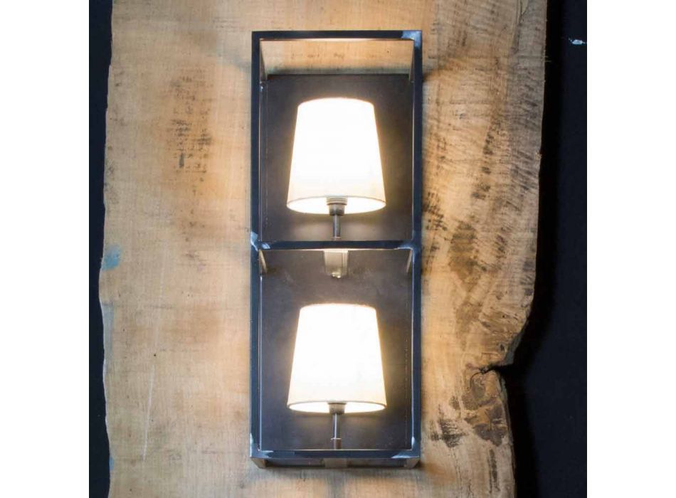 Artisan Wandleuchte aus schwarzem Eisen mit 2 Lampenschirmen Made in Italy - Tower