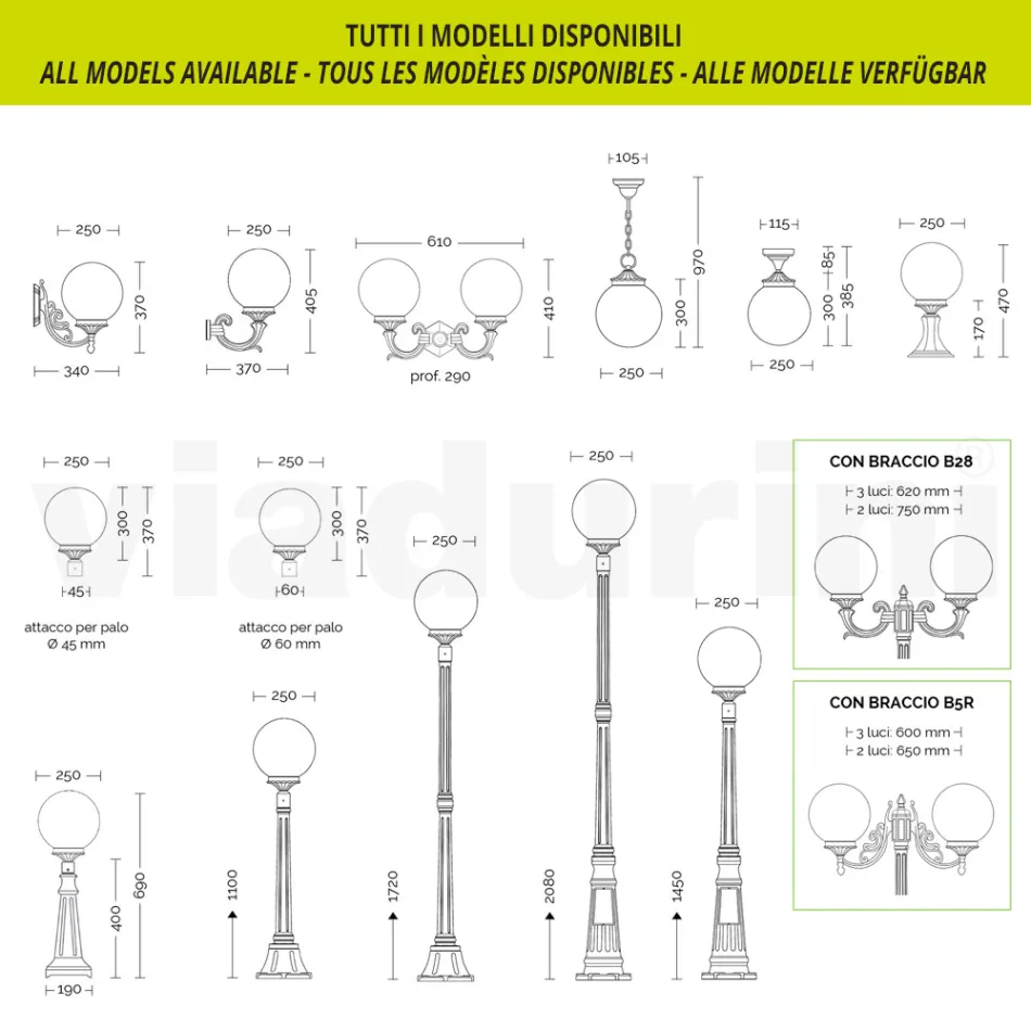 Außenlampe aus weißem Aluminium mit opaler Acrylkugel - Trovabianco Viadurini