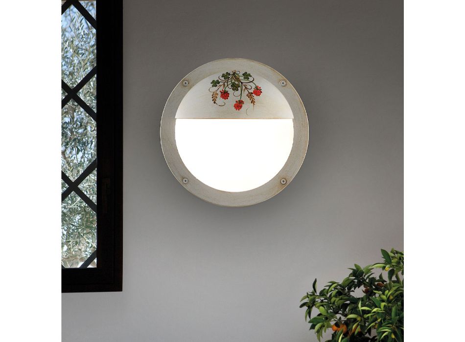 Runde Garten-Wandlampe aus handbemaltem Aluminium - Brindisi Viadurini