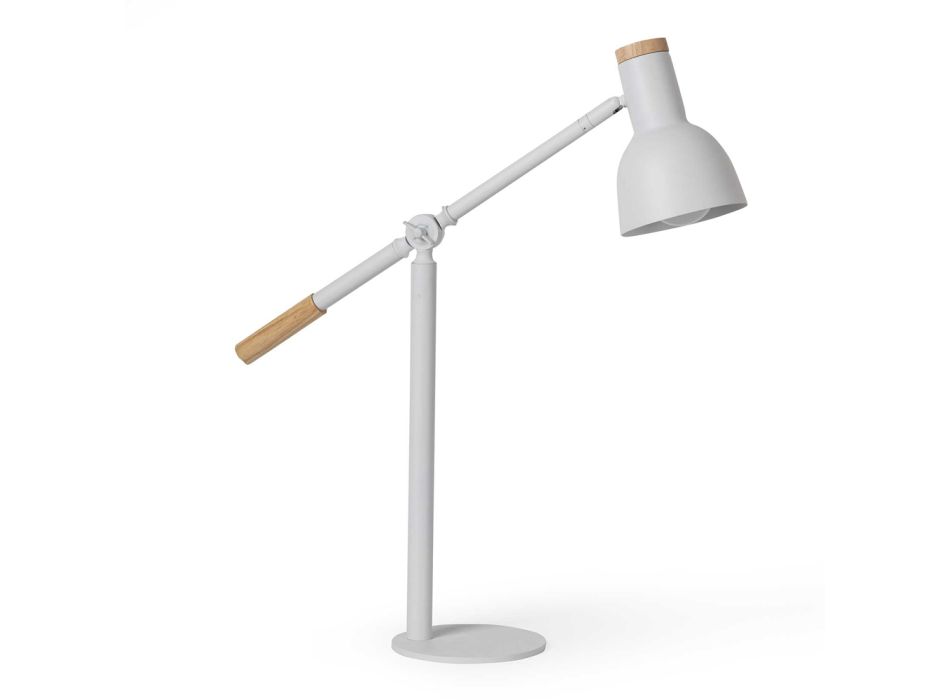 Tischlampe aus weißem Metall mit Naturholzdetails - Anya Viadurini
