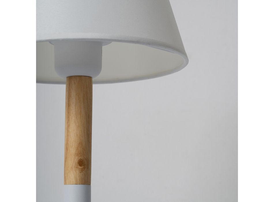 Tischlampe aus weißem Metall und Holz mit Lampenschirm aus Segeltuch - Sannah Viadurini