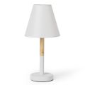 Tischlampe aus weißem Metall und Holz mit Lampenschirm aus Segeltuch - Sannah