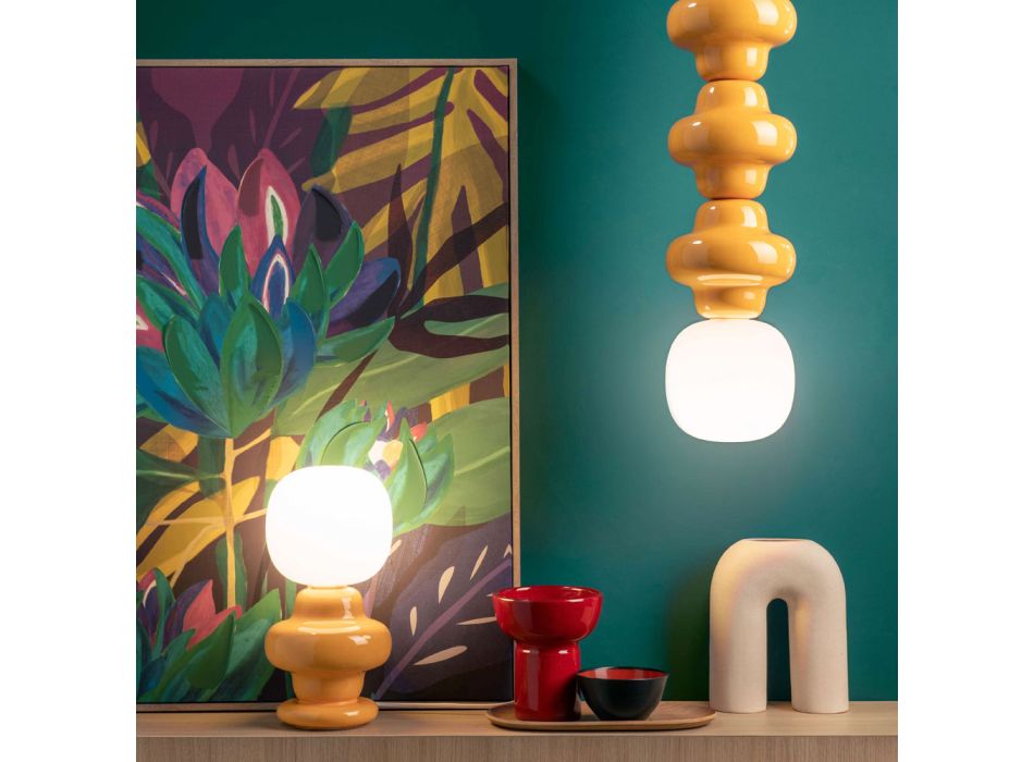Tischlampe aus Keramik und Glas, hergestellt in Italien – Capocabana Viadurini