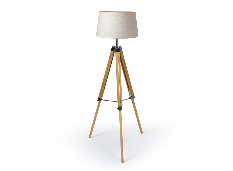 Stehlampe mit 3-Fuß-Holzfuß und Lampenschirm aus Segeltuch - Evette Viadurini