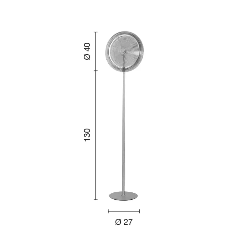 Stehlampe aus Metall und Glas, verziert mit konzentrischen Linien – Hackberry Viadurini