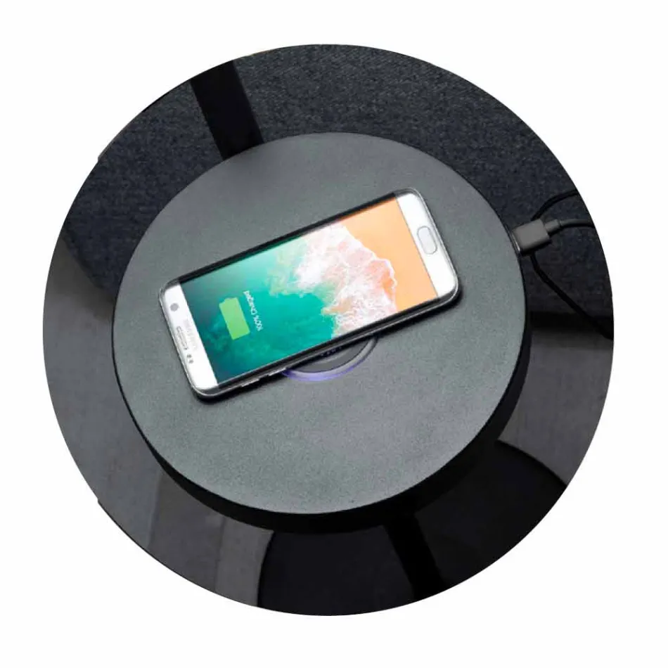 Stehlampe aus Black Metal und Rattan mit Regal Made in Italy - Livia Viadurini