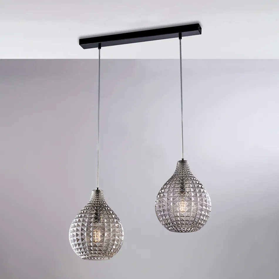 Atlas Glas-Metall-Design-Lampe mit Kristallanhängern Viadurini