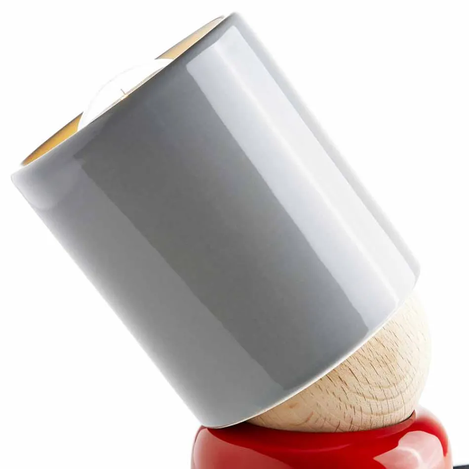 Moderne Tischlampe aus Keramik und Buchenholz hergestellt in Italien, Asien Viadurini