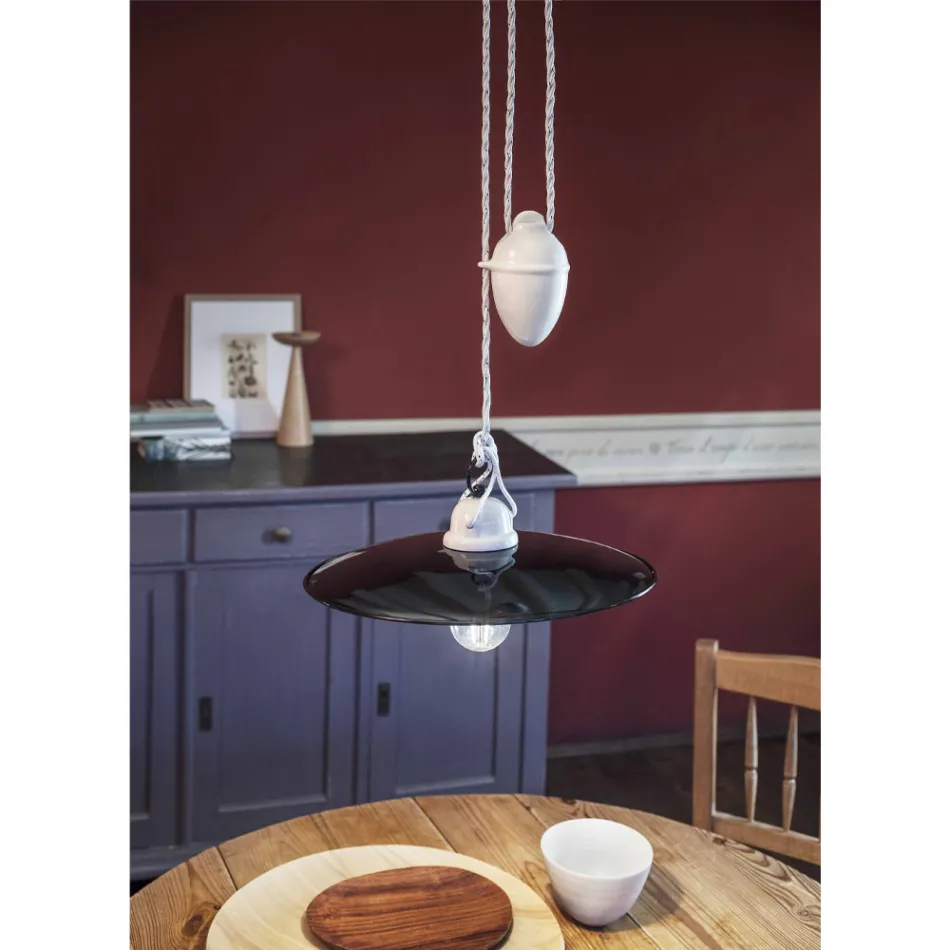 Ups and downs Pendelleuchte aus weißer Keramik und schwarzem Metall - Power Viadurini