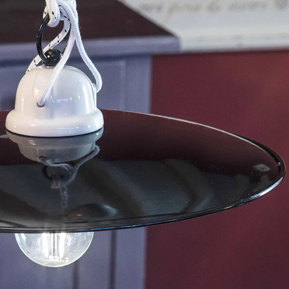 Ups and downs Hängelampe aus weißer Keramik und schwarzem Metall - Power Viadurini