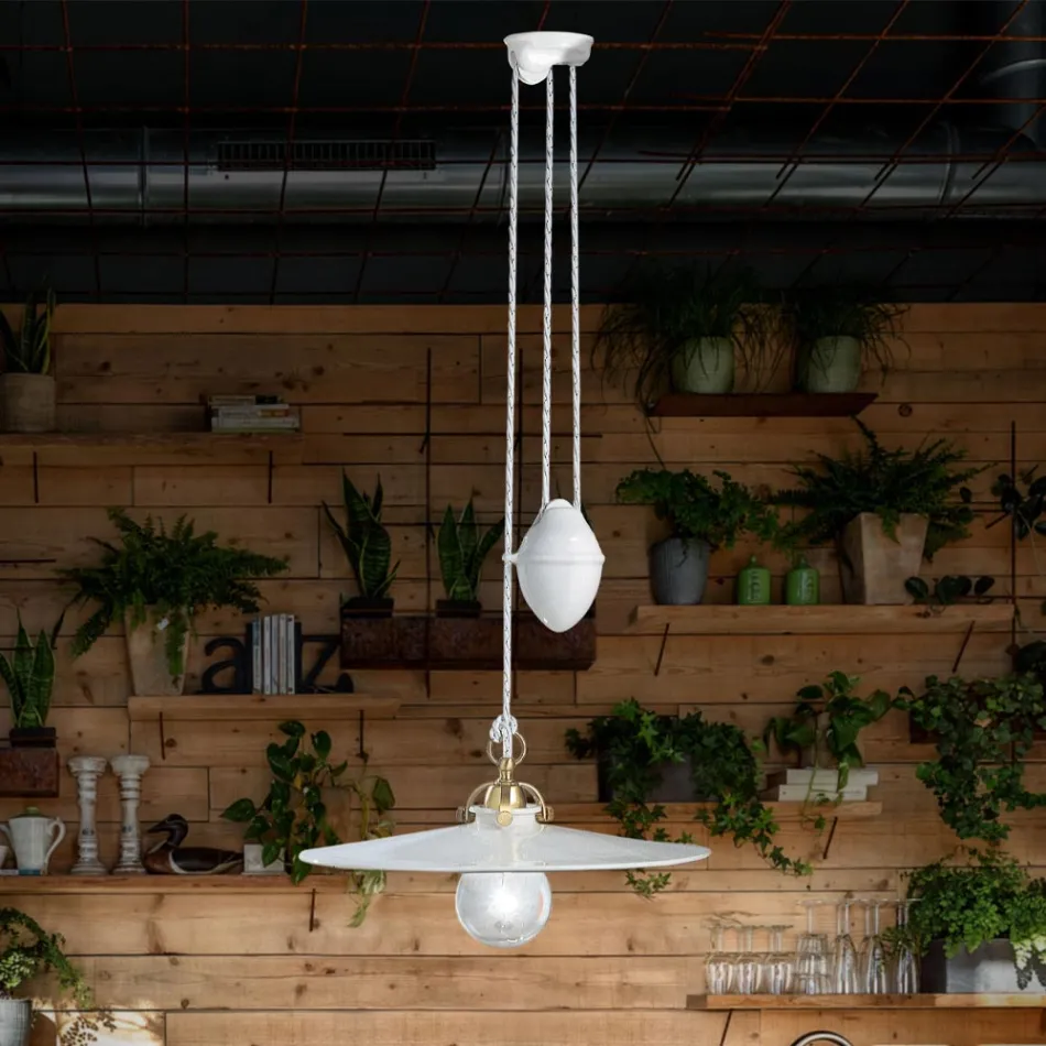 Ups and Down Pendelleuchte aus Eisen und glänzender Keramik 2 Größen - Asti Viadurini