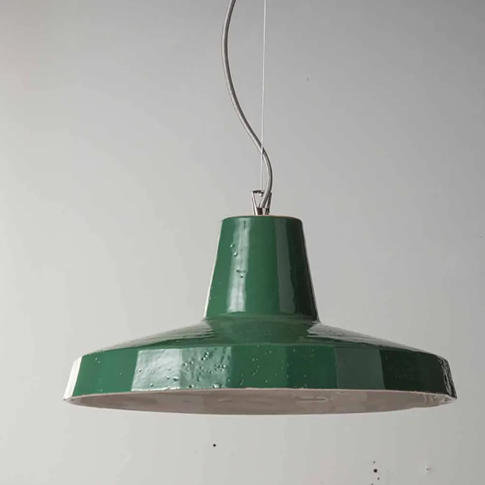 Hängelampe 42 cm aus Messing und toskanischer Majolika Rossi - Toscot Viadurini