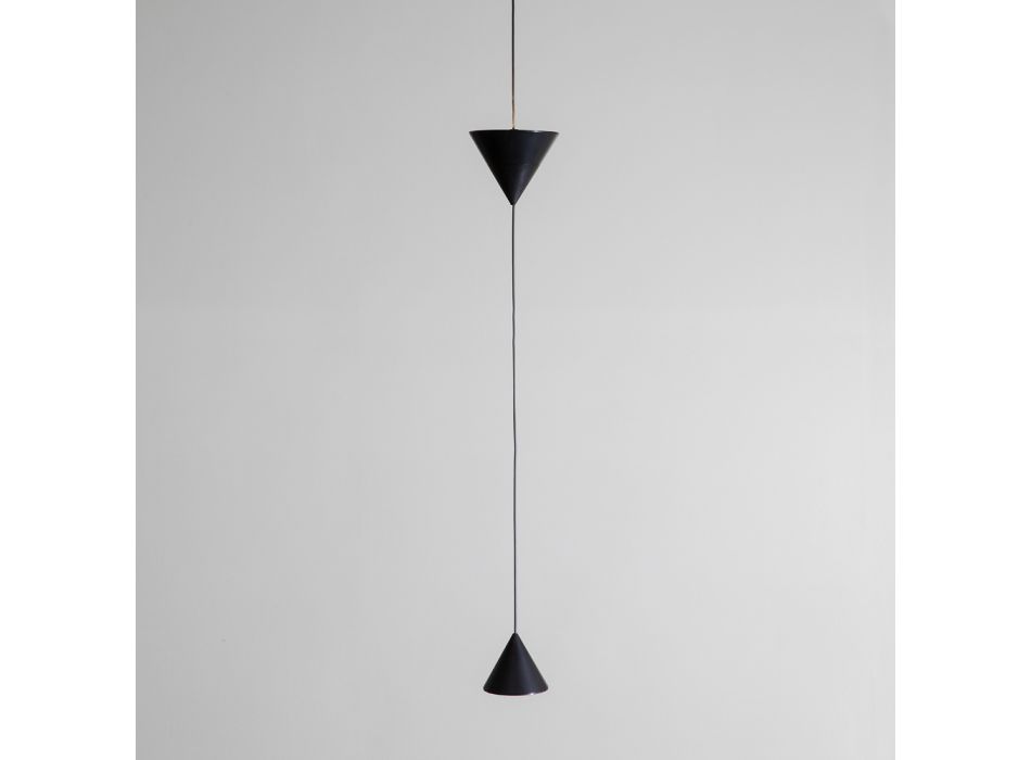 Hängende Drahtlampe aus schwarzem Aluminium und Doppelkegel-Design - Mercado Viadurini