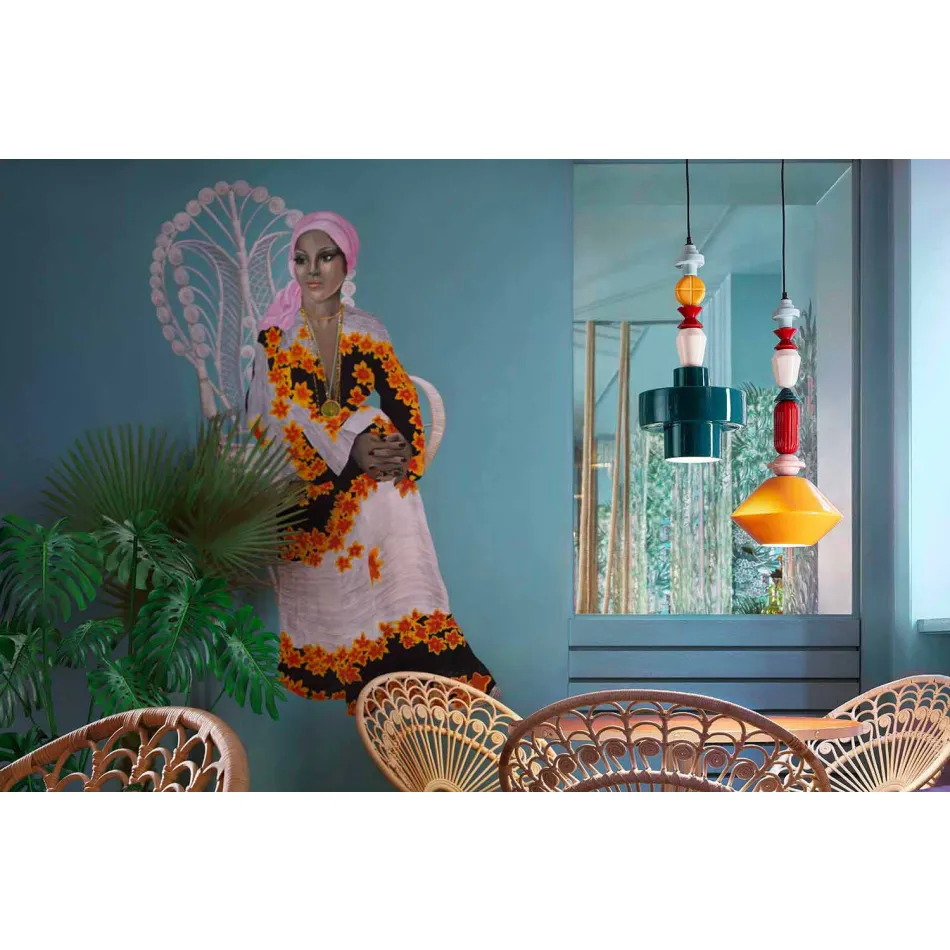 Gelbe oder grüne Retro Keramik Hängelampe Made in Italy - Ferroluce Lariat Viadurini