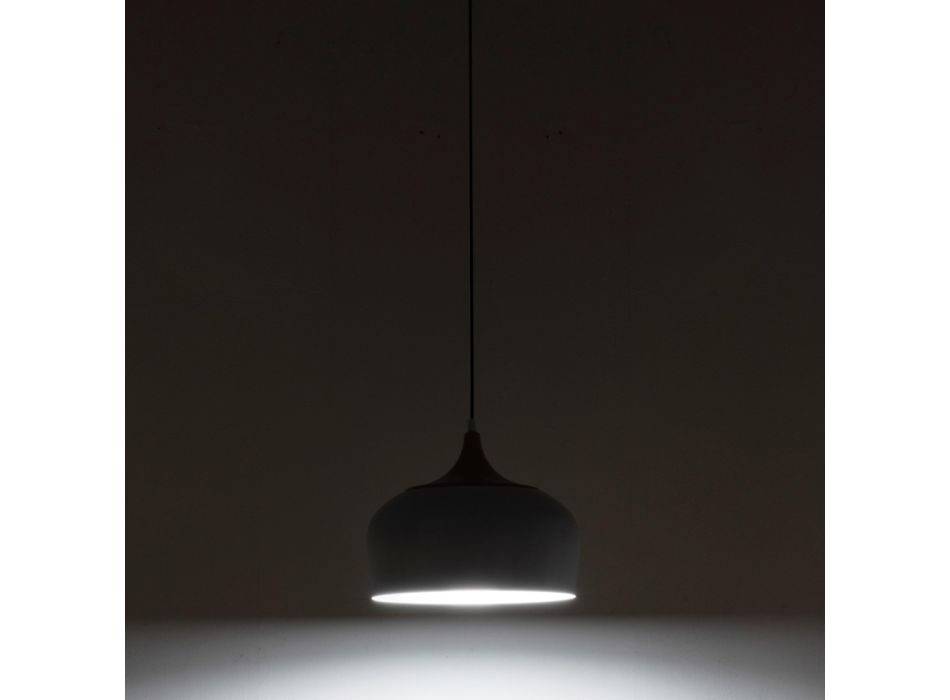 Hängelampe mit Lampenschirm in weißer Metall- und Holzoptik - Barbara Viadurini