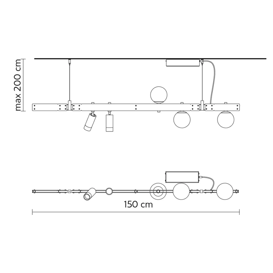 Pendelleuchte Design Weißaluminium mit Glaskugeln und Strahlern - Exodus Viadurini