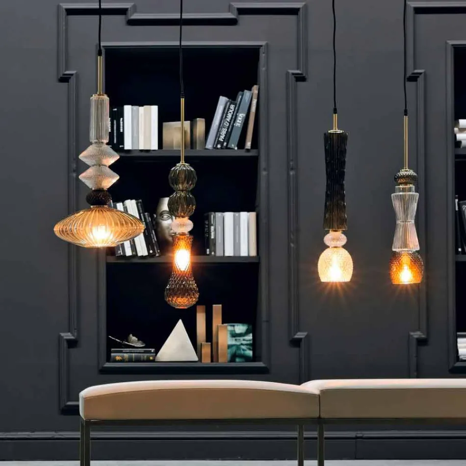 Hängelampe aus Muranoglas mit Textilkabel Made in Italy - Missi Viadurini