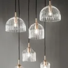 Hängelampe aus geblasenem gestreiftem Glas und lackiertem Metall - Giuliano Viadurini