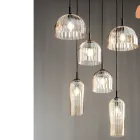 Hängelampe aus geblasenem gestreiftem Glas und lackiertem Metall - Giuliano Viadurini