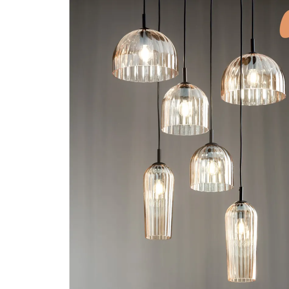 Hängelampe aus geblasenem gestreiftem Glas und lackiertem Metall - Giuliano Viadurini