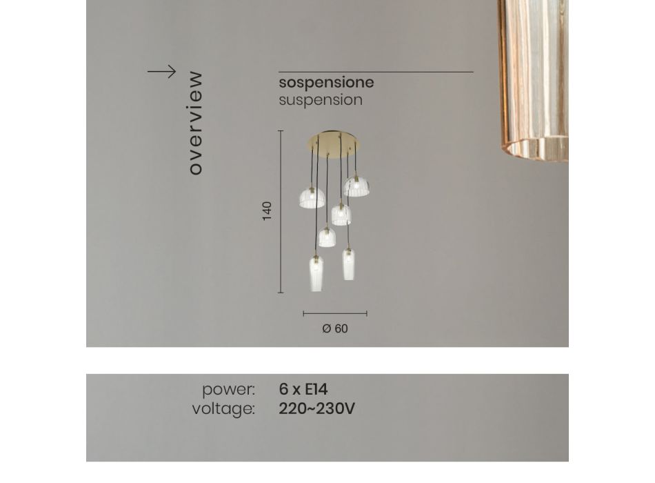 Hängelampe aus geblasenem gestreiftem Glas und lackiertem Metall - Giuliano Viadurini