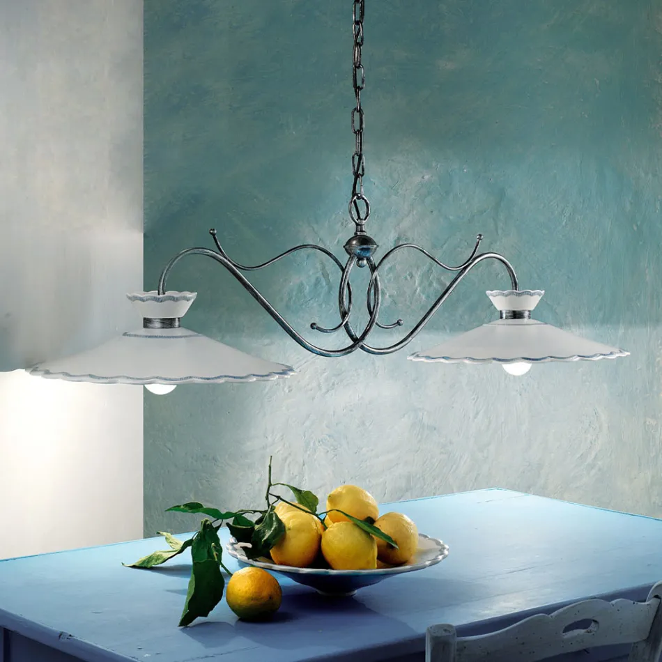 Lineare Pendelleuchte 2 Lichter Keramik Handgefertigter Stickeffekt - Ravenna Viadurini